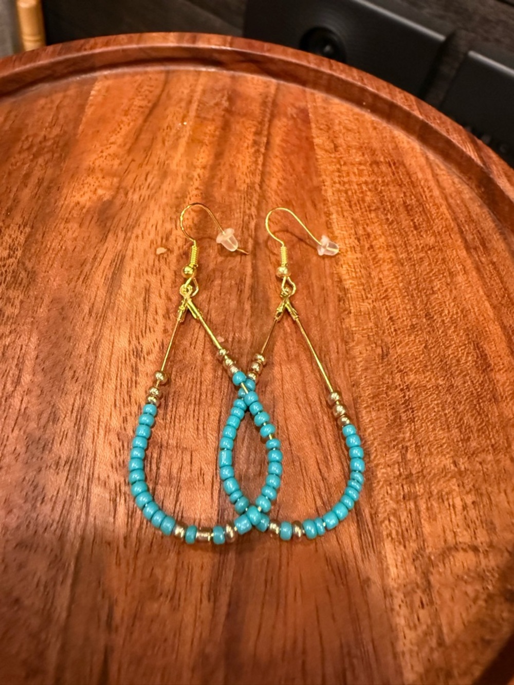 Gold-Tone Teardrop Earrings with Turquoise Beads